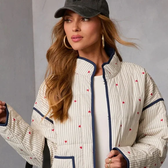 Vici Quilted Heart-Print Collar Jacket - Picture 2 of 5